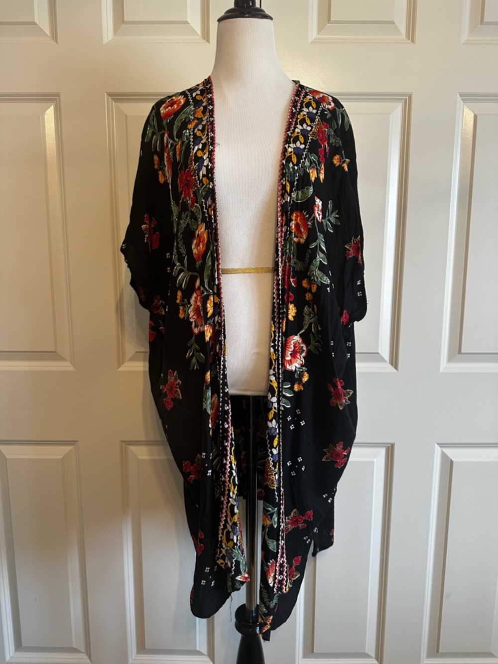 Kimono Boho Black Floral Print Cover-up Wrap Festival